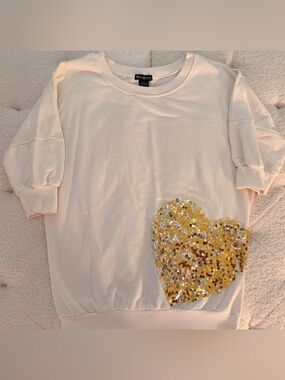 Miss Chievous Cream Sweatshirt with Gold Sequin Heart